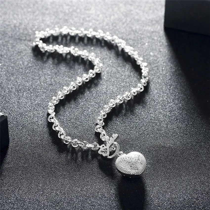 Hot sale 925 Sterling Silver Necklace Jewelry 18 inches Shiny Crystal Heart Key necklace for women Christmas gift