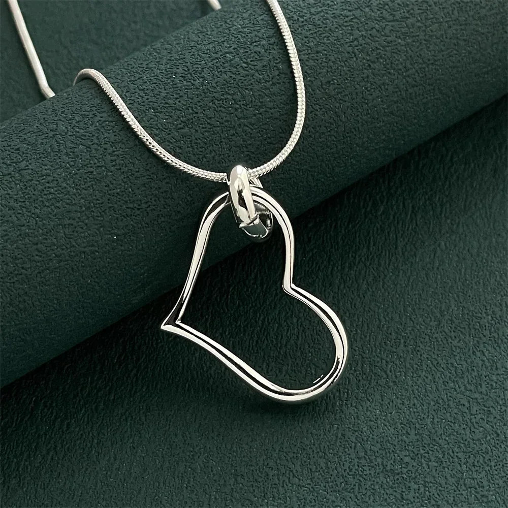 925 Sterling Silver Heart Pendant Necklace, Ladies Couple Simple Luxury Banquet Wedding Birthday Jewelry Gift