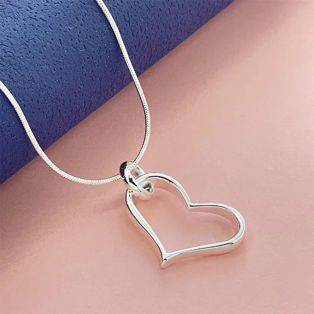 925 Sterling Silver Heart Pendant Necklace, Ladies Couple Simple Luxury Banquet Wedding Birthday Jewelry Gift