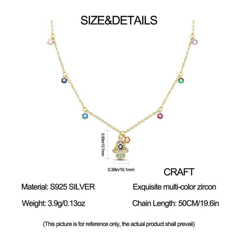 925 Sterling Silver Hamsa Hand of Fatima Evil Eye Protection Pendant Blue Eye Amulet Necklace for Women Fine Jewelry Gift