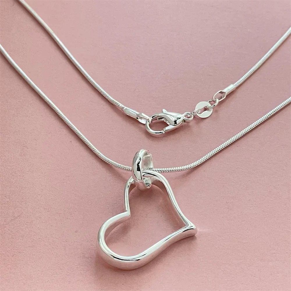 925 Sterling Silver Heart Pendant Necklace, Ladies Couple Simple Luxury Banquet Wedding Birthday Jewelry Gift