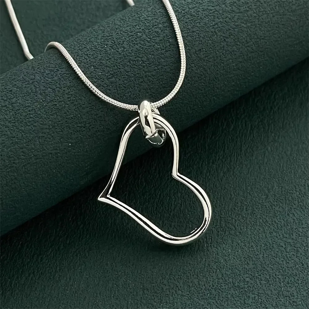 925 Sterling Silver Heart Pendant Necklace, Ladies Couple Simple Luxury Banquet Wedding Birthday Jewelry Gift