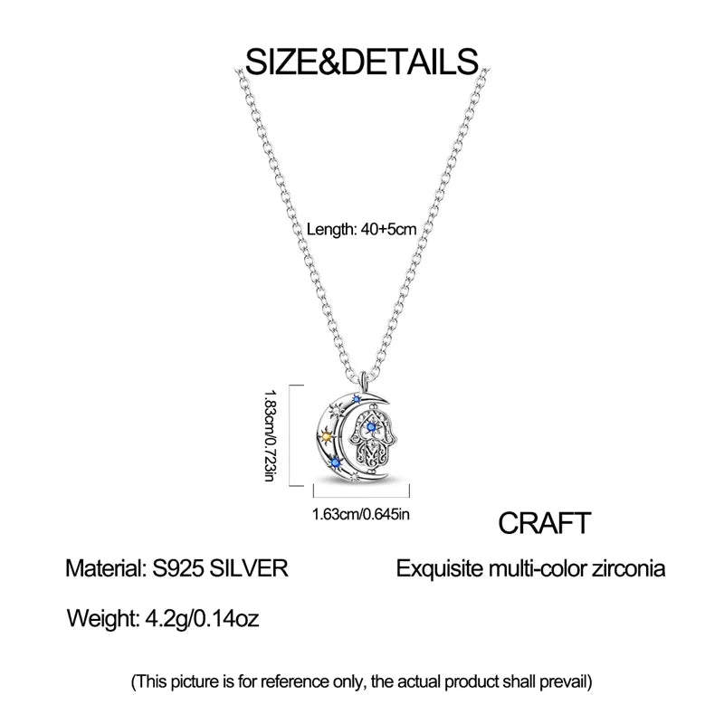 925 Sterling Silver Hamsa Hand of Fatima Evil Eye Protection Pendant Blue Eye Amulet Necklace for Women Fine Jewelry Gift