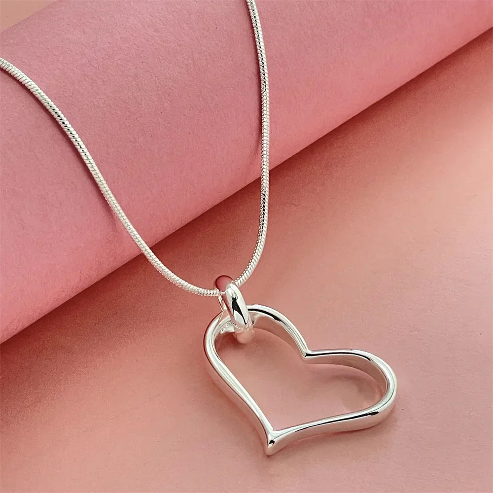 925 Sterling Silver Heart Pendant Necklace, Ladies Couple Simple Luxury Banquet Wedding Birthday Jewelry Gift