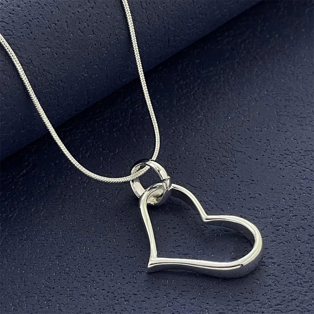 925 Sterling Silver Heart Pendant Necklace, Ladies Couple Simple Luxury Banquet Wedding Birthday Jewelry Gift