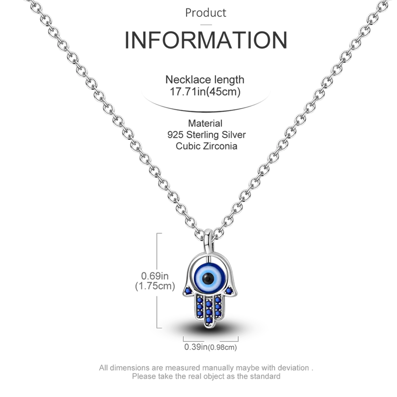 925 Sterling Silver Hamsa Hand of Fatima Evil Eye Protection Pendant Blue Eye Amulet Necklace for Women Fine Jewelry Gift