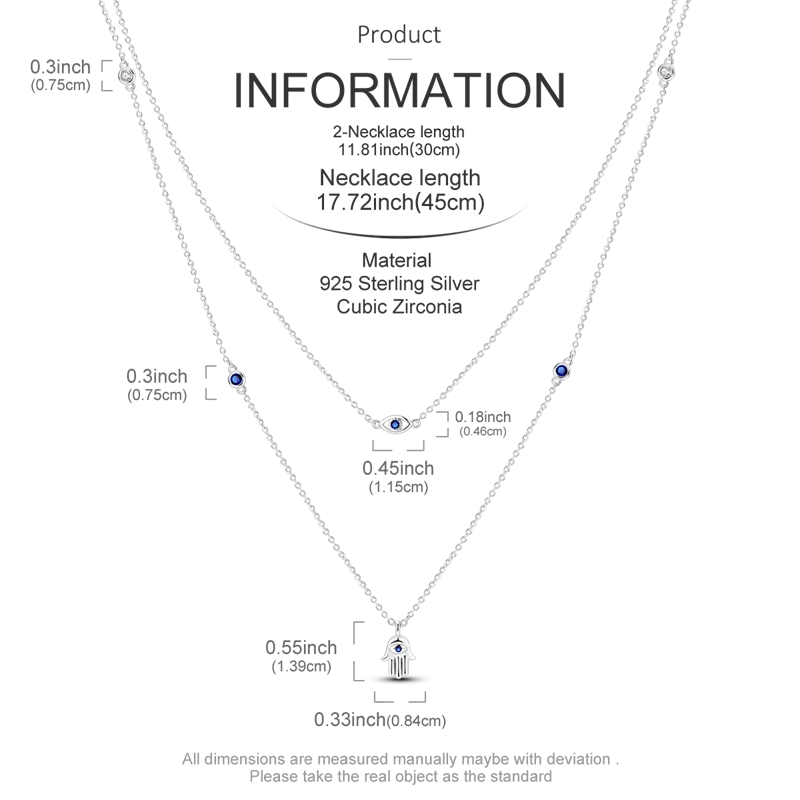 925 Sterling Silver Hamsa Hand of Fatima Evil Eye Protection Pendant Blue Eye Amulet Necklace for Women Fine Jewelry Gift