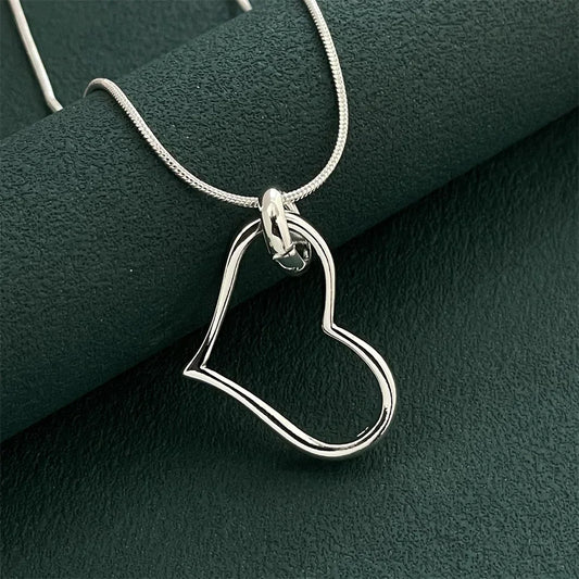 925 Sterling Silver Heart Pendant Necklace, Ladies Couple Simple Luxury Banquet Wedding Birthday Jewelry Gift