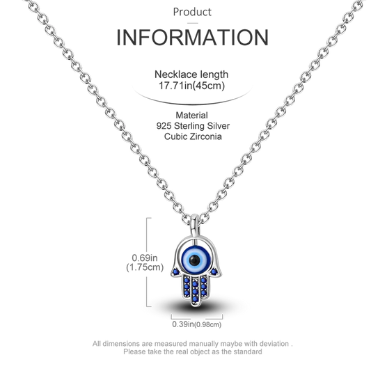 925 Sterling Silver Hamsa Hand of Fatima Evil Eye Protection Pendant Blue Eye Amulet Necklace for Women Fine Jewelry Gift